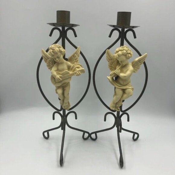 Vintage Metal Angel Set of 2 Taper Candle Holders Spiritual Holiday Décor Altar - Picture 3 of 12